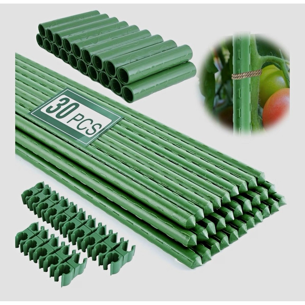 Plant Stakes 30 Pack 16in Green Steel Core Plastic Coated Rustproof